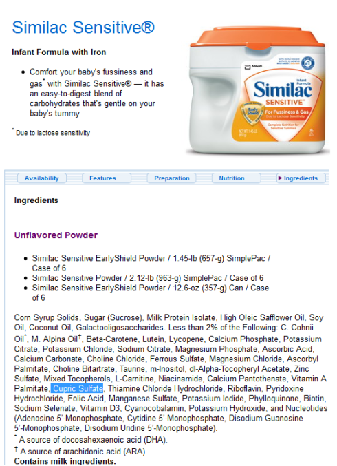 ¿Por qué se utilizan plaguicidas como ingrediente en las fórmulas infantiles para lactantes? Similac_sensitive_ingredients